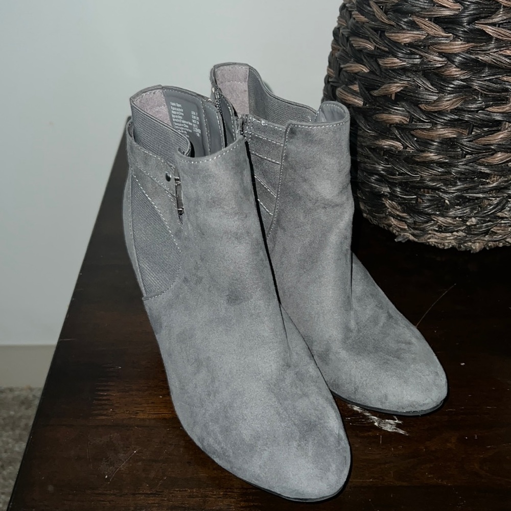 Dark grey heeled boots